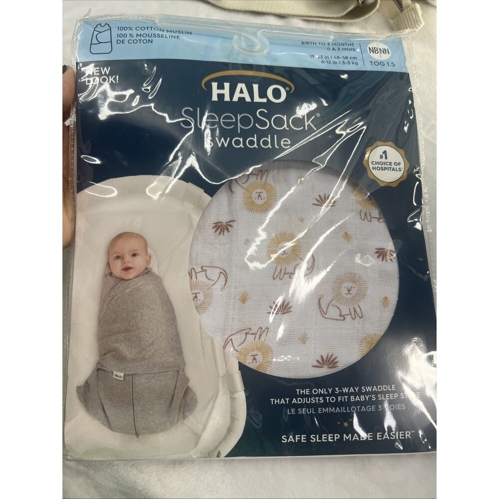 HALO SleepSack Swaddle 100% Cotton Muslin NB 6-12 lbs 0-3 Mos. Lions